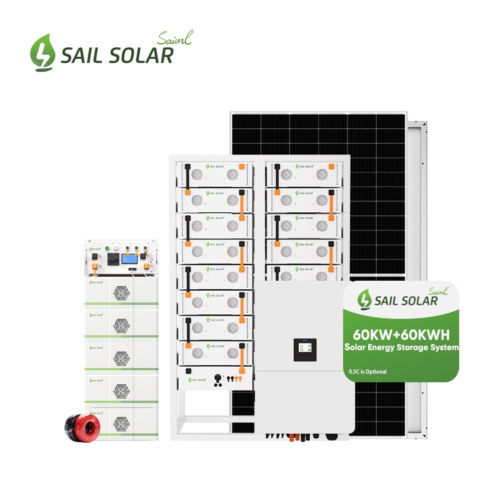 High Quality 60kw On/Off Grid Hybrid Solar System Combined with Deye Inverter for Commercial Energy Storage System Solution